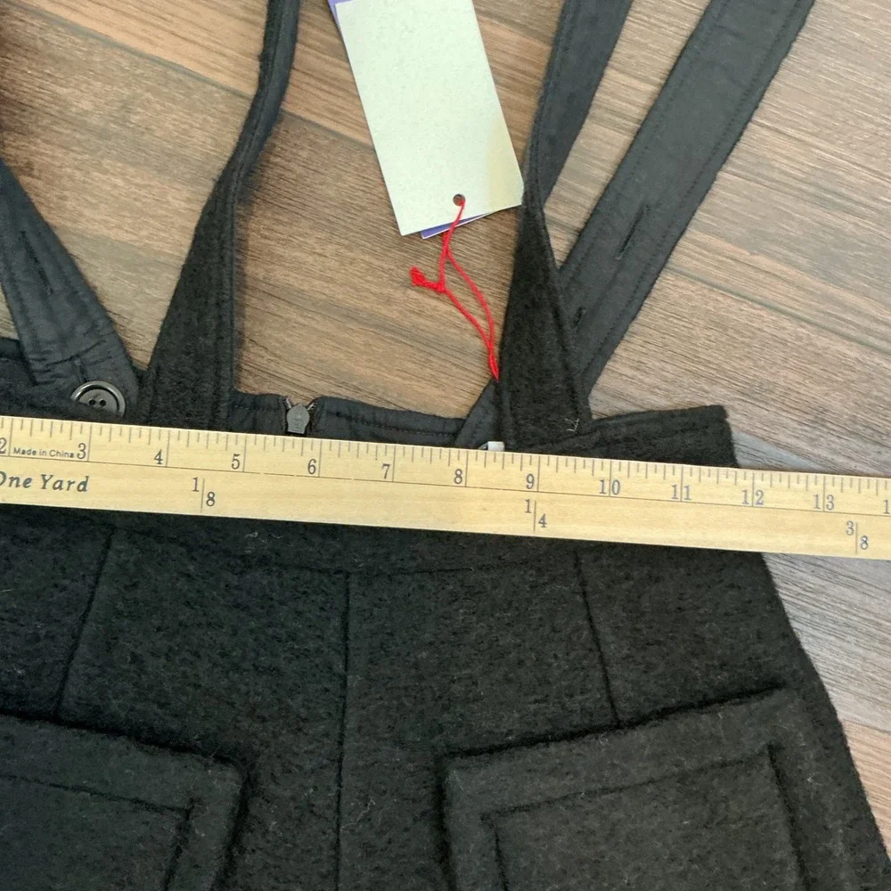 Christina Rohde Black Wool Pinafore Suspender Skirt 4 Patch Pockets NWT Designer